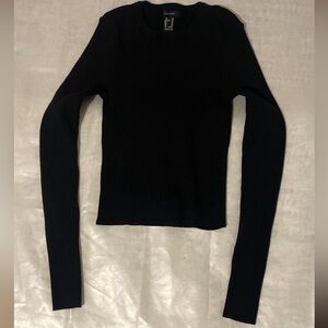 Forever 21 Black Ribbed Knit Long Sleeve Top Medium